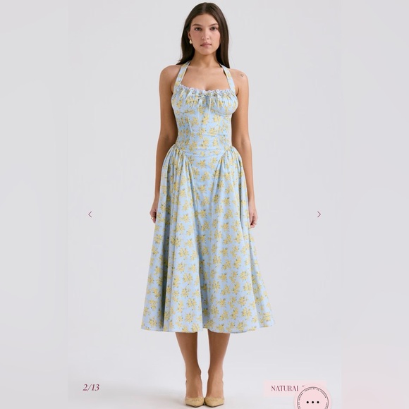 House of CB Dresses & Skirts - House of cb ADABELLA Blue Floral Print Cotton Halter Sundress XS bigger cup